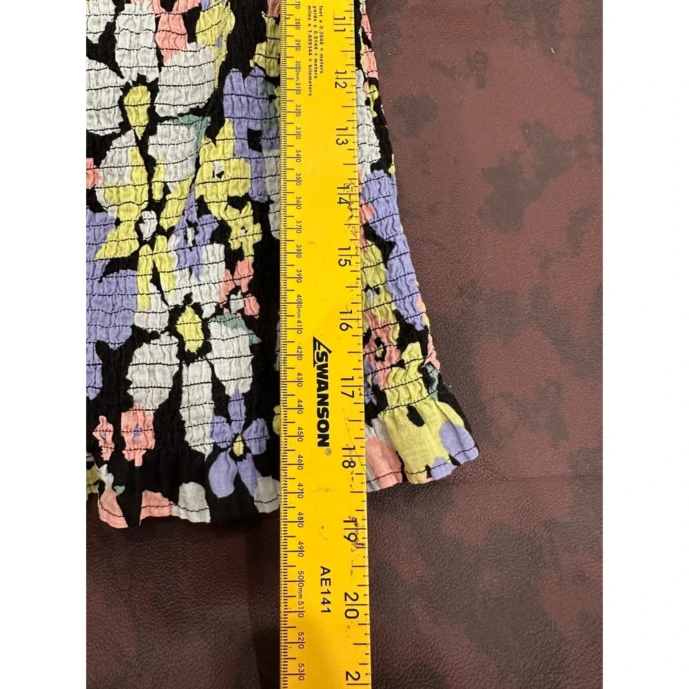 Free People Smocked Floral Crop Top Square Neck Puff Sleeve Multicolor XS